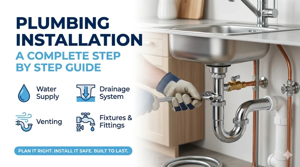 Professional plumbing installation under a modern sink