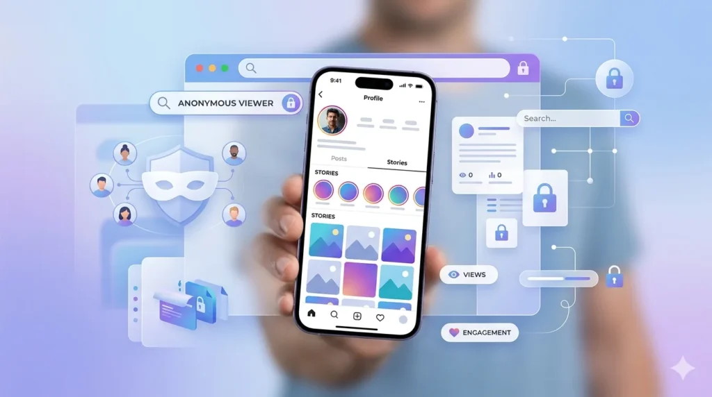 iganony Anonymous Instagram story viewer tool on a smartphone screen