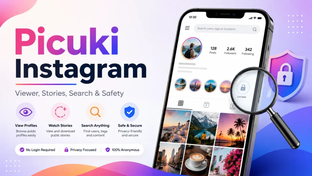 Picuki Instagram viewer guide showing profile search, stories, and privacy safety features